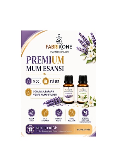 Premium Mum Esansı 5 Cc 2'li Set - Lavanta, Yasemin - Soya Wax, Parafin, Jel Wax Ve Bal Mumu Uyumlu Bkfab2lvys5 Karışık