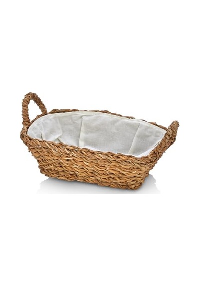 El Yapımı Doğal Hasır Kulplu Çok Amaçlı Dekoratif Dikdörtgen Sepet, Hasır Kulplu Ekmek Sepeti 27x18x8cm Çok Renkli