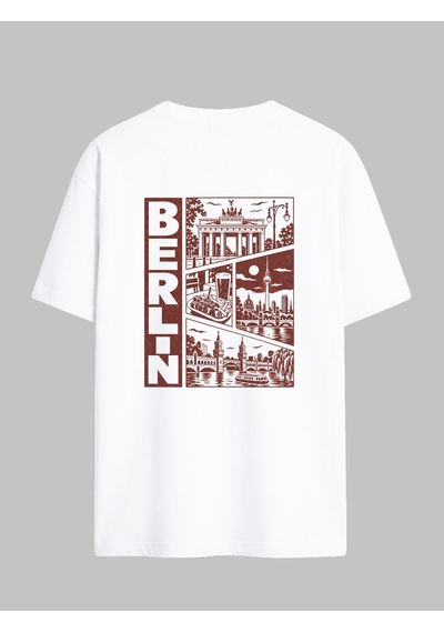 Black Nova Oversize Baskılı Unisex Tişört Berlin Stamp Beyaz