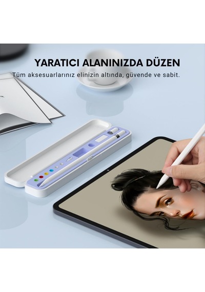 Dokunmatik Kalem Saklama Kutusu Kalem Ve Uç Organizer Kılıf Sert Kasa + Yumuşak Silikon İç Su Geçirmez & Taşınabilir Aksesuar Kutusu Cok Renkli