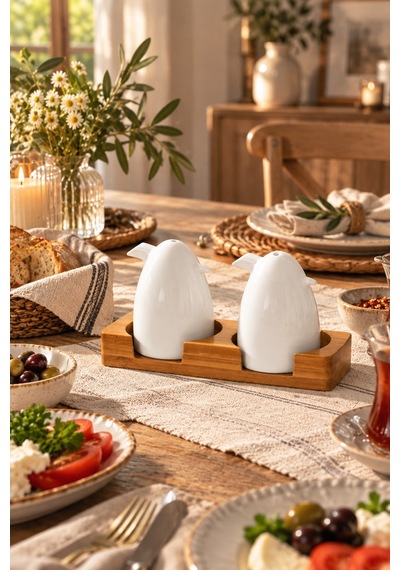 Porsima 102001 Grage 2li Standlı Porselen Tuzluk Biberlik Seti