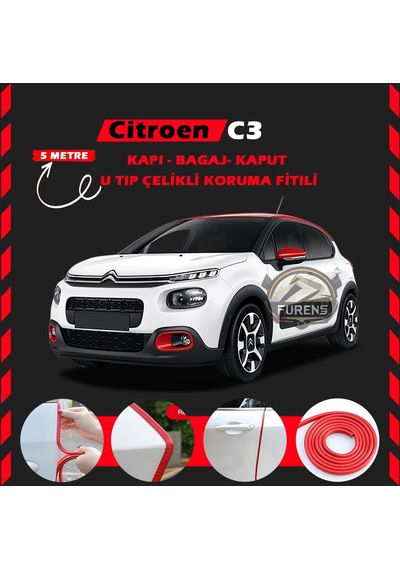Citroen C3 Oto Araç Kapı Koruma Fitili 5metre Parlak Kırmızı Renk