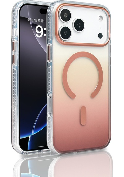 Apple Uyumlu iPhone 17 Pro Max Kılıf M-safe Şarj Özellikli Transparan Renk Geçişli Zore Toros Kapak Rose Gold