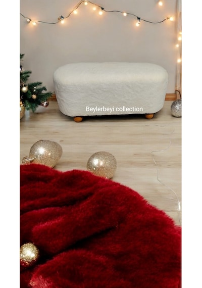 Krem Peluş Kumaş Puf ,ev İçi Oturma Pufu , Dekoratif Puf, Kapı Kenarı Puf , Krem