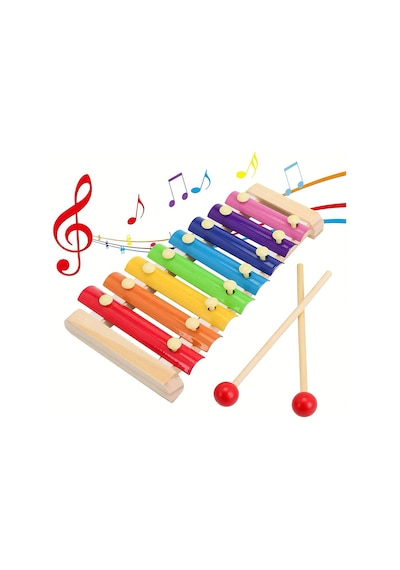 Eğitici Ahşap Ksilofon 8 Tonlu Renkli Müzik Oyuncağı