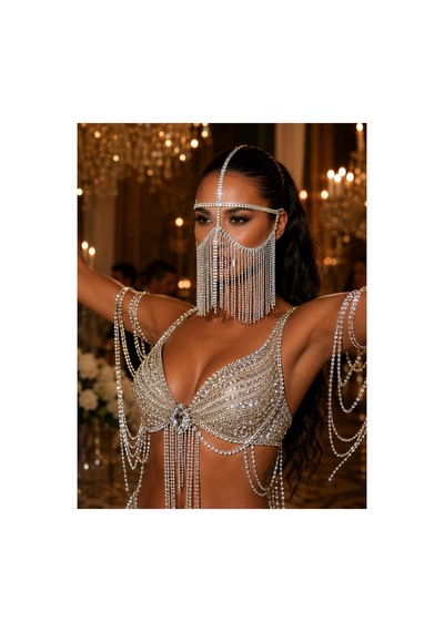 The Sultanah Veil Kristal Taşlı Sarkıntılı Yüz Maskesi/peçe Gümüş - 887385069 Gümüş