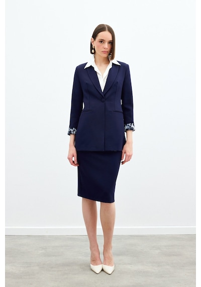 Sateen Mono Yaka Klasik Ceket - Lacivert