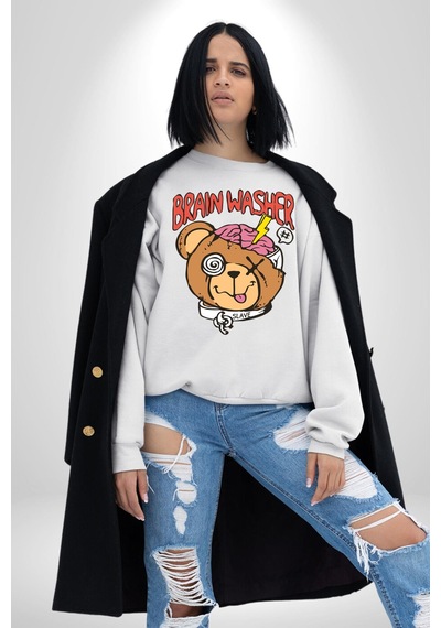 Beyin Yıkama Unisex Beyaz Sweatshirt Beyaz