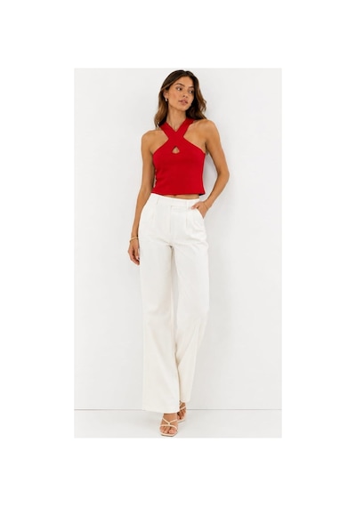 Onno Style Women Kolsuz Askılı Çapraz Yaka Triko Kadın Bluz Kırmızı
