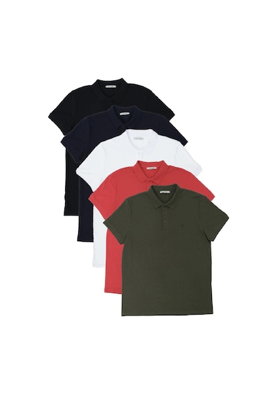 Erkek Regular Fit Polo Yaka 5li T-shirt Siyah