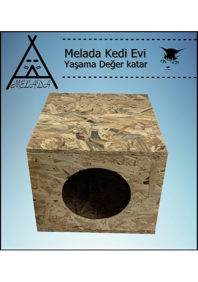 Melada Kedi Evi Dış Ortam Uygun Ahşap Kedi Evi Osb 40x37x34 Cm