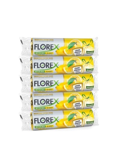 Florex Büzgülü Çöp Poşeti Orta Boy Limon Kokulu 5 Rulo