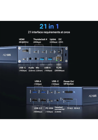 Acasis DS9007 21in1 3xThunderbolt 4,USB,Type-C Dock