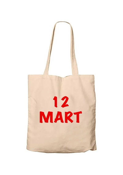 12 Mart Krem Fermuarlı Bez Çanta Gabardin