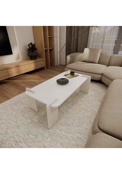 Odaco Fuji Modern Premium Oval Ayaklı %100 Mdflam Salon Orta Sehpa 120x60x40 Cm Beyaz