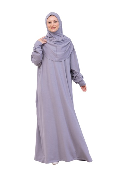 Modish Group Tek Parça Namaz Elbisesi Seti, Viskon Yumuşak Tesettür Abaya, Rahat Hazır Şal Başörtüsü Takım Gri