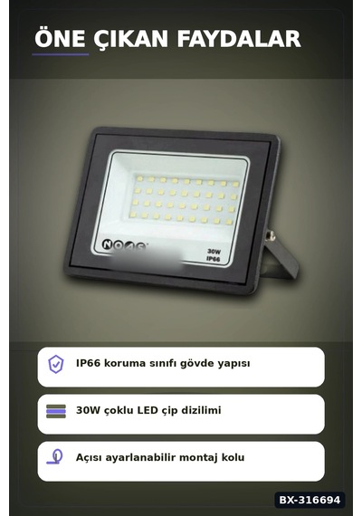 Led Projektör 30w 3200k Gün Işığı Ultra Slim Ip66 Dış Mekan Aydınlatma Bx-316694