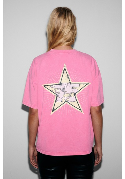 Grımelange Rosy Kadın Yumuşak Ve Esnek Kumaşlı Baskı Detaylı Yıkamalı Pembe T-shirt Pembe