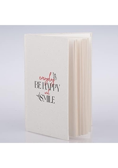 Everyday Be Happy And Smile Tasarımlı Kanvas Defter - 14 X 20 Cm - 200 Sayfa 103 Ivory