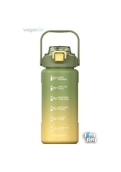 Vagonlife 1500ml Yenilenen Renkler Pipetli - Pipetsiz Kullanım Çift Renk Softtouch Motivasyon Matarası + Çıkartma 001