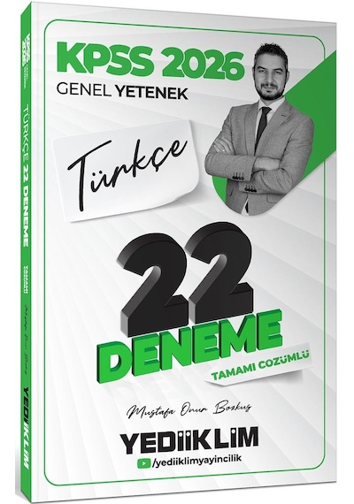 Yediiklim Yayınları 2026 Kpss Genel Yetenek Türkçe Tamamı Çözümlü 22 Deneme Sınavı