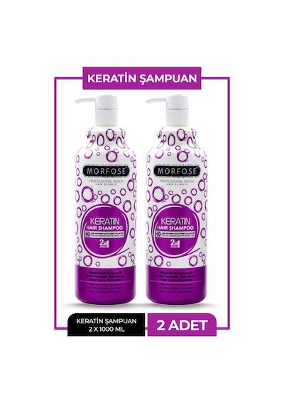 Keratin Içeren Saç Şampuanı 1000 Ml 2 Adet Tüm Saç Tipleri