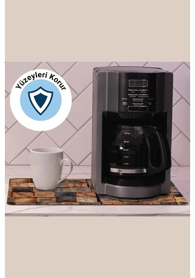 Valerine Life Kahve Makinesi Matı Rustik Kütük Kolajı Çaycı Ve Espresso Makinesi Pad 35x45cm Kahverengi