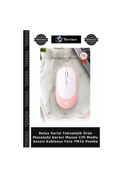 Delux Serisi Teknolojik Ürün Masaüstü Gereci Mouse Çift Modlu Sessiz Kablosuz Fare Tm16 Pembe