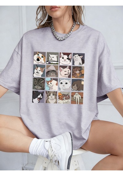 Noıssey Urban Pop Graphic Kadın Tişört Koleksiyonukod 5605 Gri