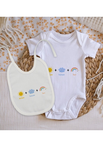 Bitmeyenkartus Bk Kids Annem Babam Ben Tasarımlı Bebek Body Zıbın Ve Mama Önlüğü Çok Renkli