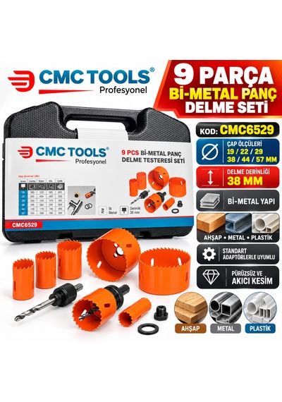 9 Parça Bi-metal Panç Delme Testeresi Seti Delik Açma Kod : Cmc6529