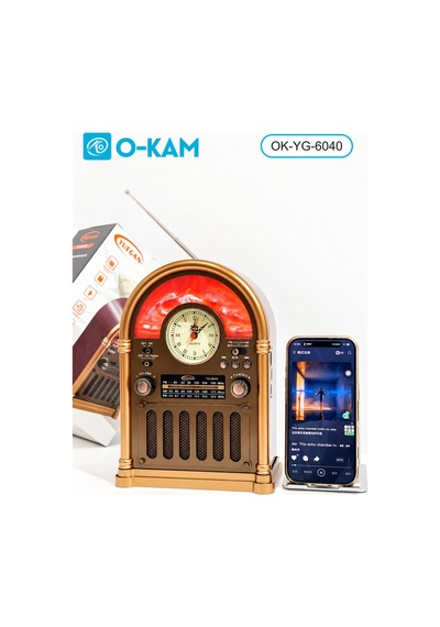 O-kam Ok-6040 Bluetooth Saatli Şömine Efektli Şarjlı Retro Radyo