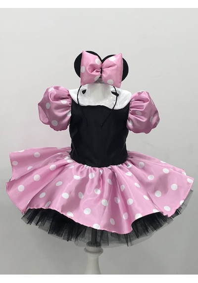 YAĞMUR KOStütüM Minnie Mouse Kız Çocuk Pembe Doğumgünü Elbisesi&Parti Kostümü Pembe