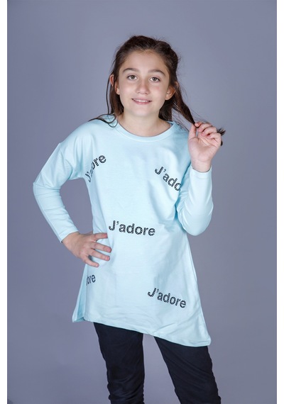 Toontoy Kids Toontoy Kız Çocuk Jadore Baskılı Tişört Mint Yeşili