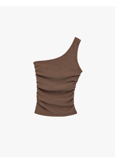 Koton Bürümcük Kumaş Kolsuz Drape Detaylı Tek Omuz Bluz Kahverengi 6sak10208ek Kahve