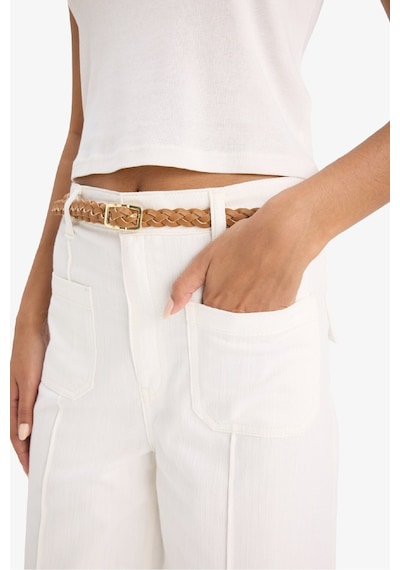 Defacto Regular Fit Cepli Yüksek Bel Kemerli Gabardin Pantolon F5933ax25smer105 Ekru