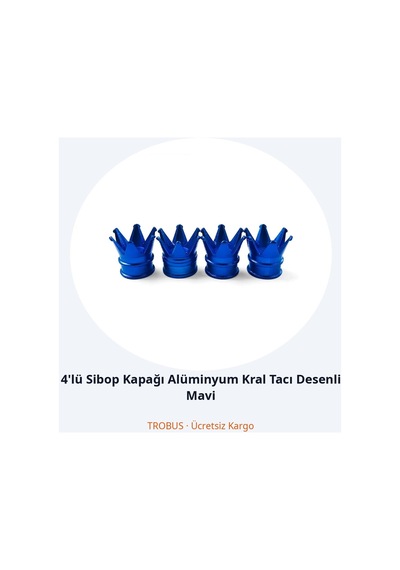 Trobus 4'lü Sibop Kapağı Alüminyum Kral Tacı Desenli Mavi