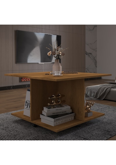 Asra Trend Kare Orta Sehpa OS002 %100 MDF Tekerlekli 4 Bölmeli Raf Takımı Petra