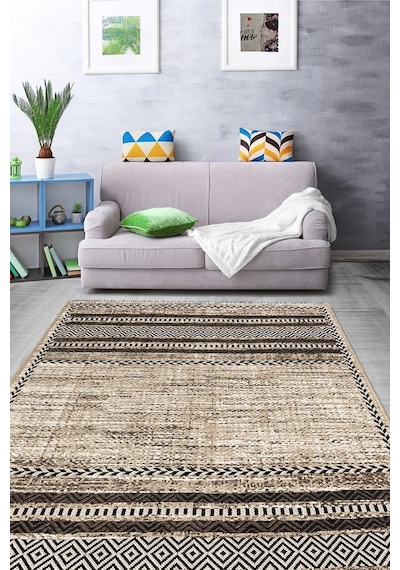 Palermo 6810 Bej Çift Taraflı Yıkanabilir Dokuma Kolay Temizlenir Halı Kilim