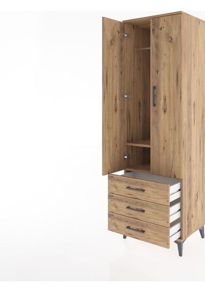 Hyperion Dolap 2 Raflı 3 Çekmeceli Tek Askılı 60x44x195 Çam-çam Çam