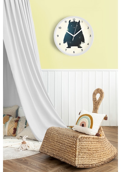 Kozmik Canavar Temalı Modern Duvar Saati - 42cm - Önü Camlı Beyaz Kasa - Sessiz Mekanizma Beyaz