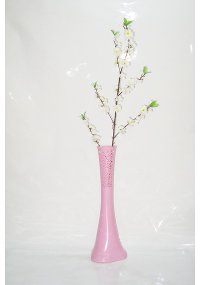 60 Cm Desenli Pembe Vazo Beyaz Bahar Dalı