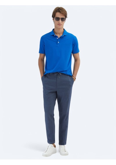 Kip Saks Düz Polo Yaka %100 Pamuk T-shirt Saks