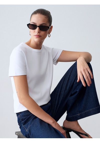 Dilvin 32779 Bisiklet Yaka T-shirt-beyaz