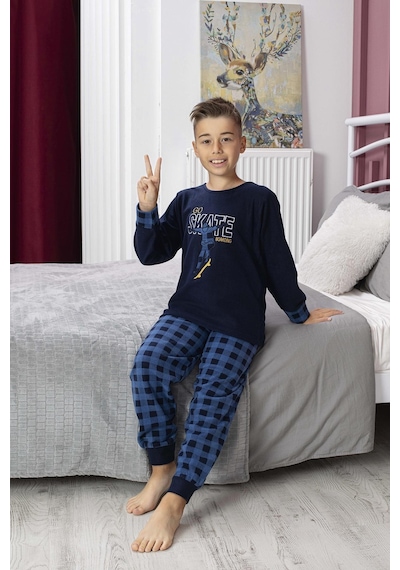 Yeni Sezon Sonbahar/kış Erkek Çocuk Skate Desenli Polar Pijama Takımı 4515-lacivert Lacivert