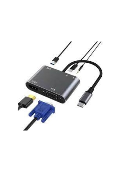 Hc-11 Apple Uyumlu MacBook Type-C To Usb 3.0 1080P 4K Hdmı Vga Pd Aux