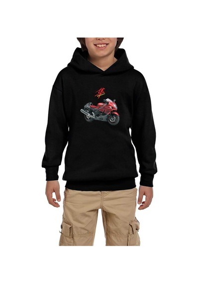 Zepplin Giyim Suzuki Hayabusa GSX-R 1300 Siyah Çocuk Kapşonlu Sweatshirt Siyah