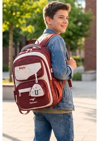Relaxion Unisex Okul Sırt Gezi Kamp Günlük Öğrenci Sırt Okul Çantası 2466 Bordo