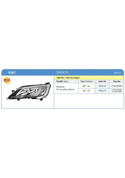 Fıat Ducato Peugeot Boxer Cıtroen Jumper 2014/ Led Far Sol Krom Çerçevelı Ballast Harıc