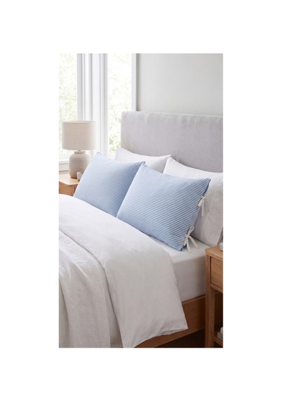 2'li Pamuklu Kumaş Çizgili Bağcıklıyastık Kılıfı 50x70 Cm Mavi - 905317691 Mavi